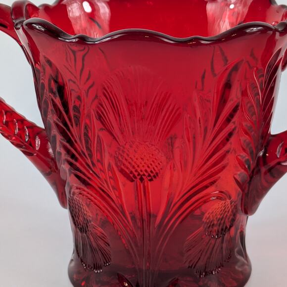 Mosser Inverted Thistle Glass Sugar Bowl Ruby Red Serving Jar Cold Press MCM - Picture 3 of 9